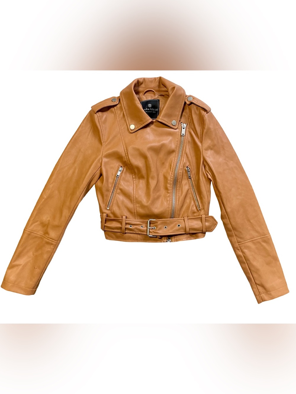 Bagatelle Collection Tan Vegan Leather Moto Jacket XS - Picture 3 of 6